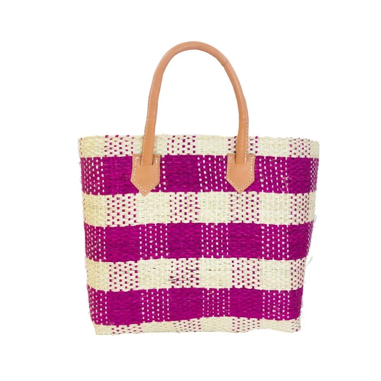 newport gingham sisal basket raspberry