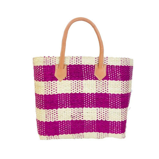 newport gingham sisal basket raspberry