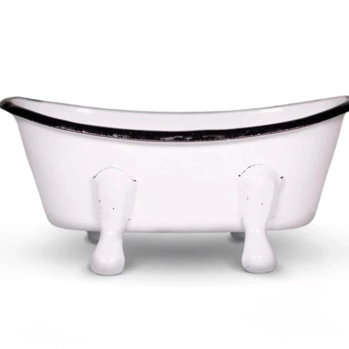 white farmhouse metal bathtub soap dish