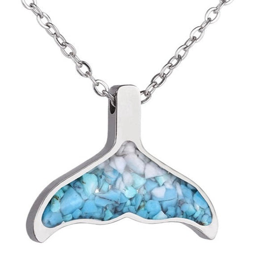 Whale Tail Necklace Stainless Steel with blue stones