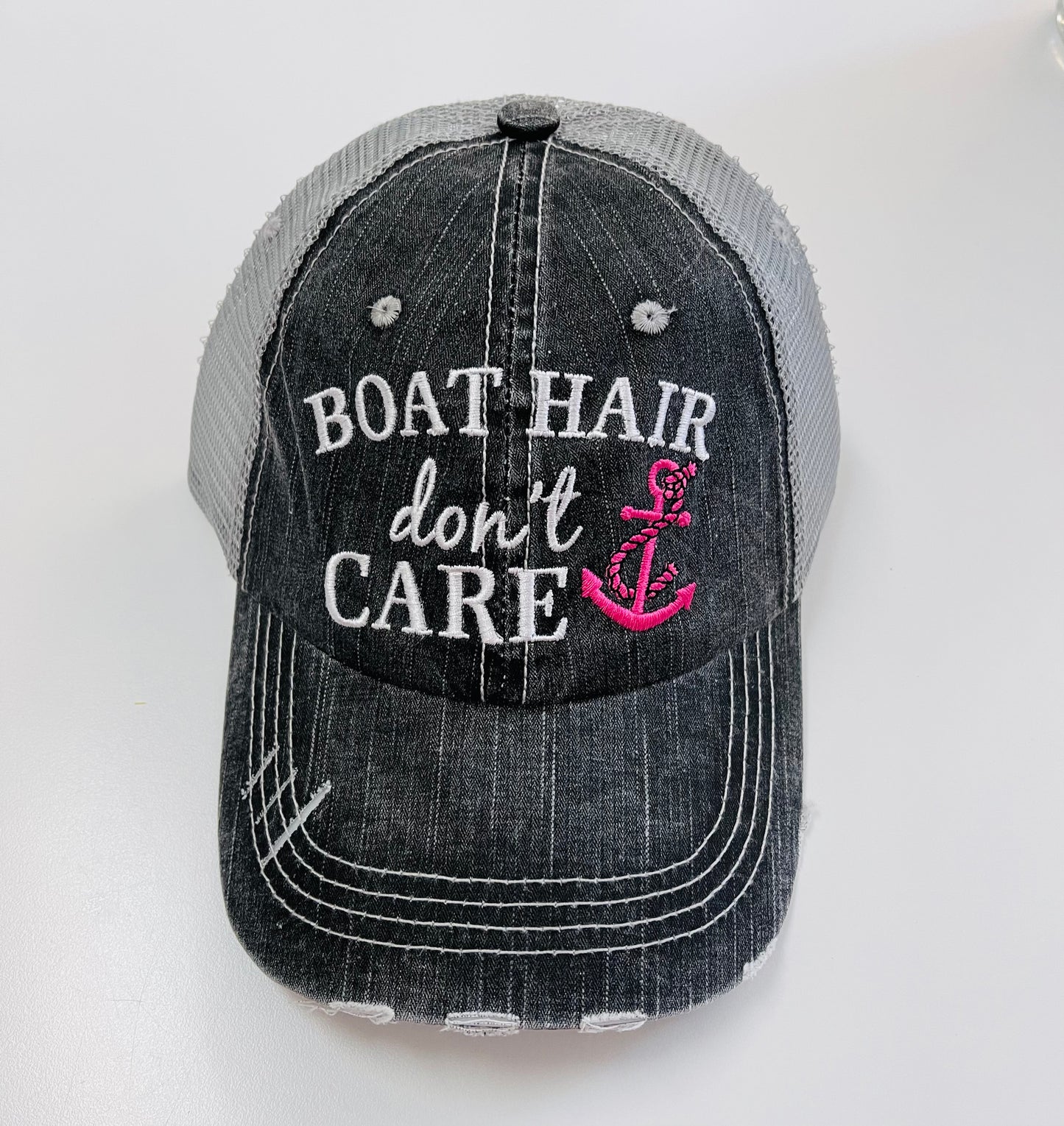 Boat Hair Don't Care Distressed Hat Pink