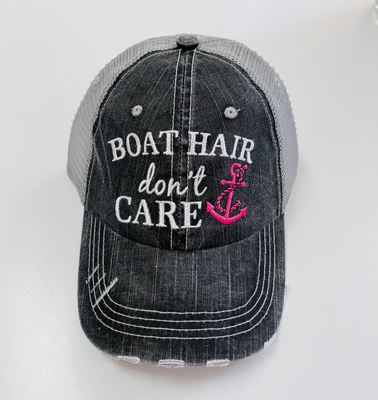 Boat Hair Don't Care Distressed Hat Pink