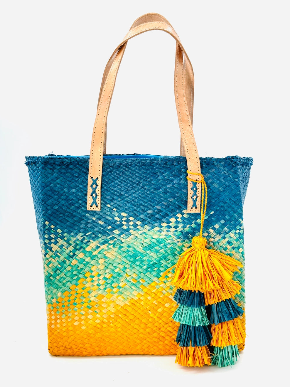 Ombre Straw Handbag with Colorful Tassel