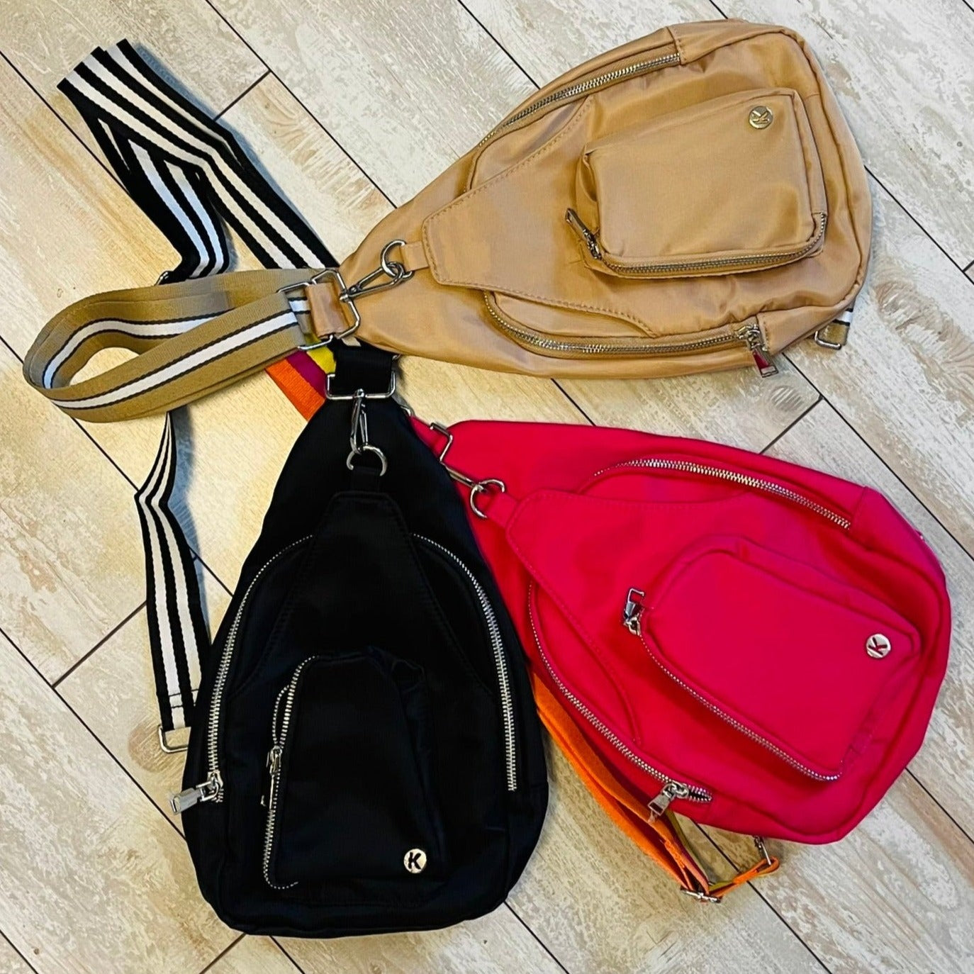 sling bag with striped strap