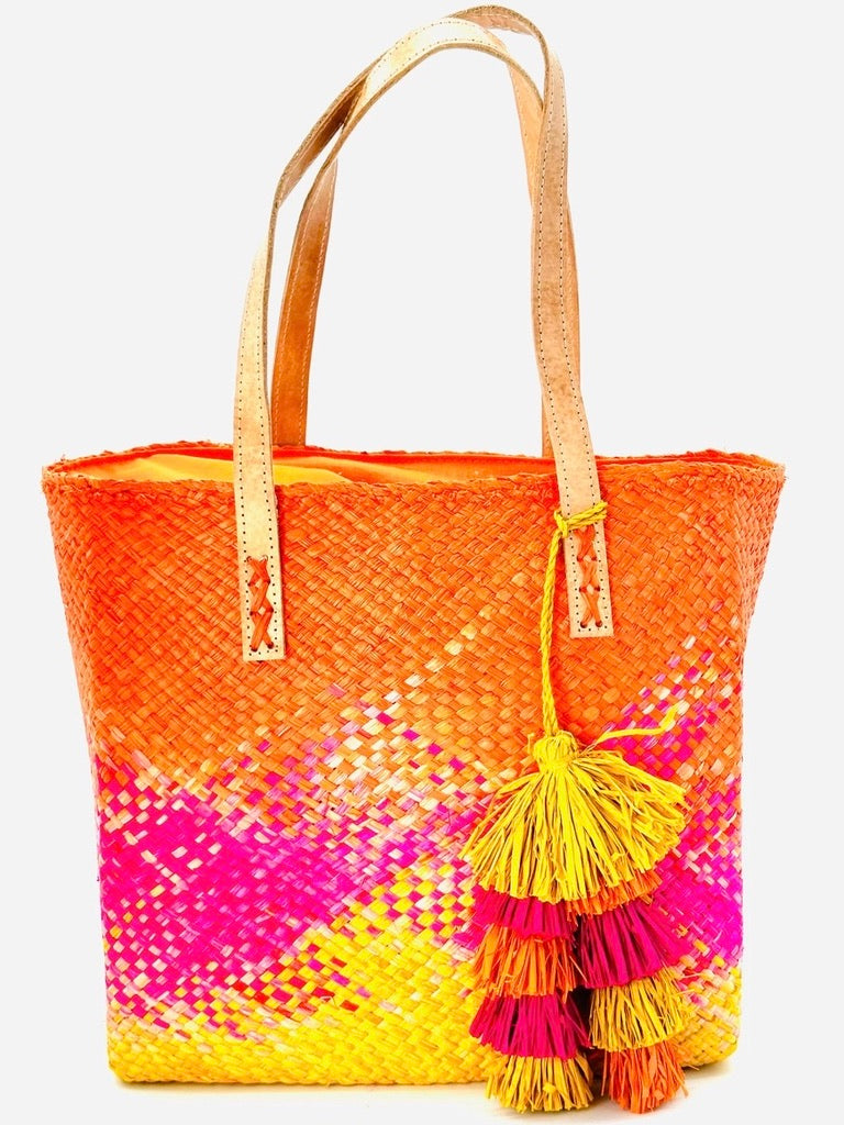 Ombre Straw Handbag with Colorful Tassel