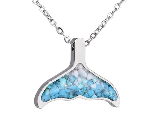 Whale Tail Necklace Stainless Steel with blue stones