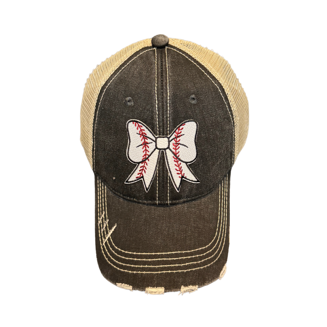 Baseball Bow Distressed Hat