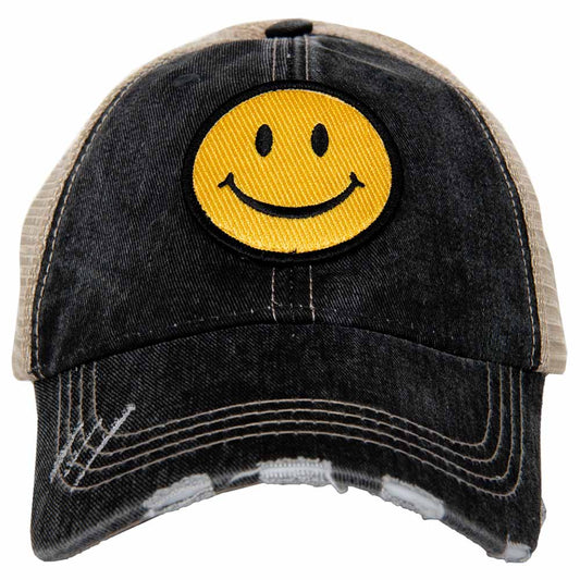 Happy Face Distressed Trucker Hat