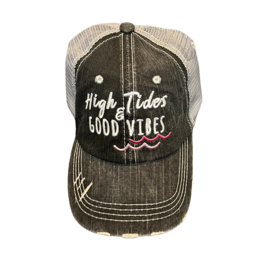 High Tides Good Vibes Distressed hat